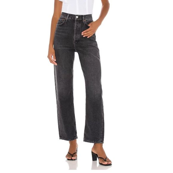 Agolde 90's Mid Rise Jeans Straight Leg Crop Cropped Black Gray Size 28 - Picture 1 of 7